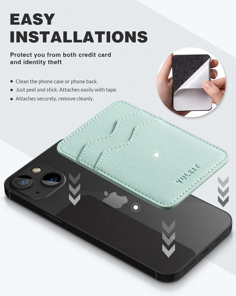 VULKIT Stick on Card Holder Compatible for iphone Leather Cell Phone Wallet Credit Card Case Strong Sticker for Women - Image 5